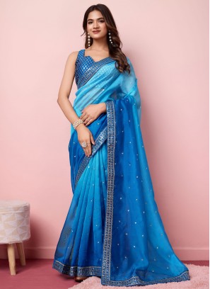 Organza Designer Saree in Blue