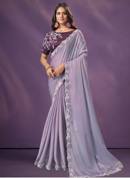 Organza Embroidered Contemporary Saree in Lavender