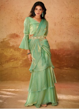 Organza Green Plain Traditional Saree