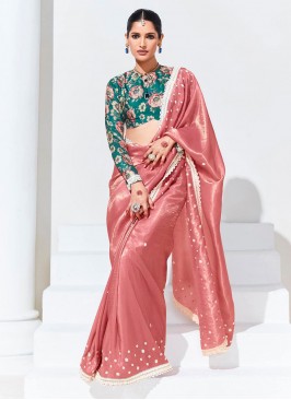 Organza Peach Saree