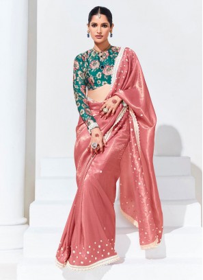 Organza Peach Saree