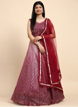 Organza Readymade Lehenga Choli in Rani