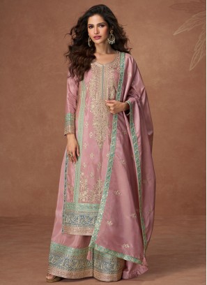 Organza Sequins Pink Palazzo Designer Suit