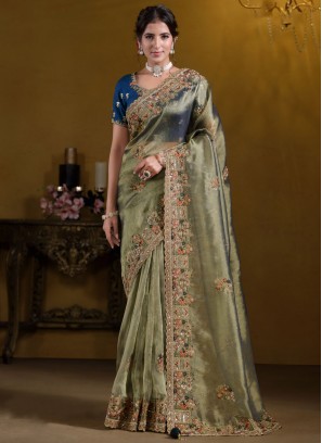 Organza Trendy Saree in Sea Green