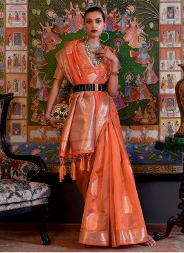 Organza Weaving Contemporary Saree in Orange