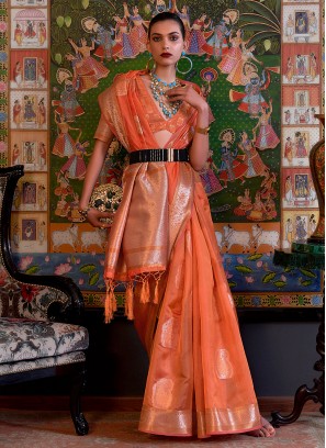 Organza Weaving Contemporary Saree in Orange