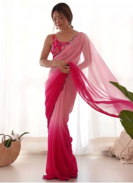 Orphic Pink and Rani Faux Georgette Designer Saree