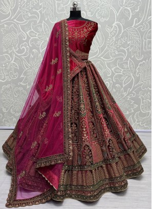 Orphic Velvet Dimond Pink and Rani Trendy Lehenga Choli