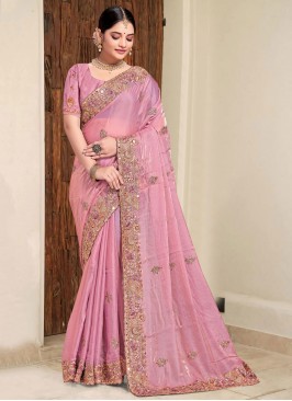 Outstanding Pink Contemporary Style Saree