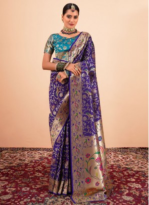 Paithni Blue and Violet Weaving Designer Saree