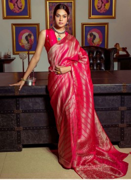 Paramount Embroidered Rani Satin Trendy Saree