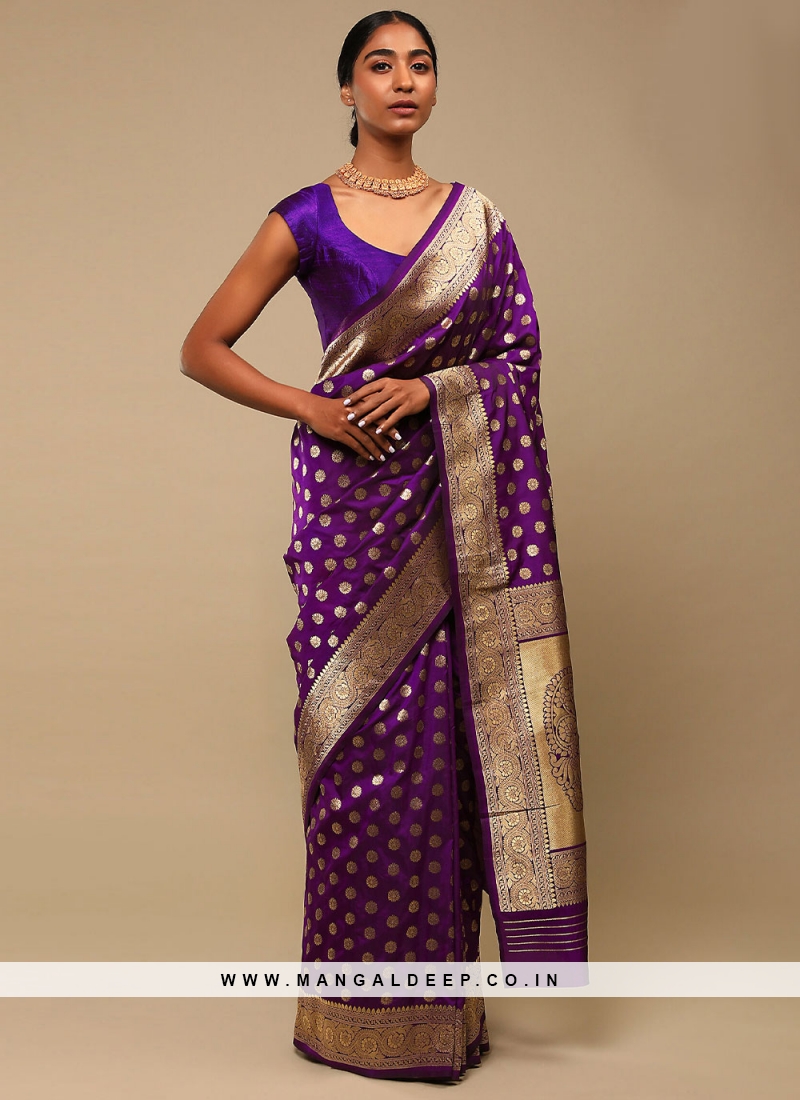 Buy V4M Women Purple Banarasi Silk Saree with Unstitched Blouse Online at  Best Prices in India - JioMart.