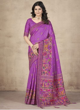 Pashnima Silk Zari Classic Saree in Purple