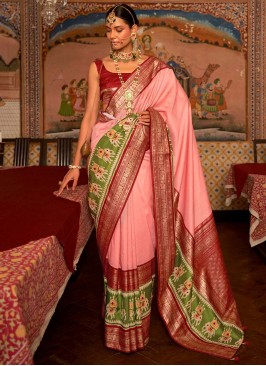 Patola Silk  Weaving Pink Classic Saree