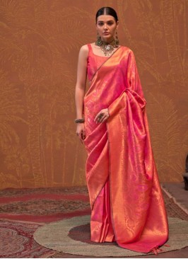 Peach and Pink Ceremonial Trendy Saree