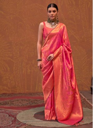 Peach and Pink Ceremonial Trendy Saree