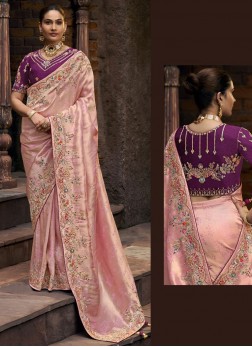 Peach and Pink Ceremonial Viscose Contemporary Sar