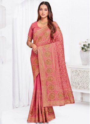 Peach and Pink Color Designer Saree