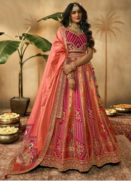 Peach and Pink Embroidered Wedding Designer Leheng