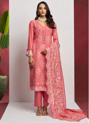 Peach and Pink Festival Organza Trendy Salwar Kameez