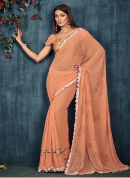 Peach Bamber Georgette  Party Trendy Saree