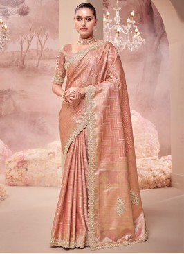 Peach Banarasi Silk Classic Saree