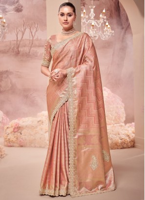 Peach Banarasi Silk Classic Saree