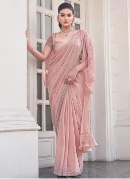 Peach Beads Ceremonial Trendy Saree