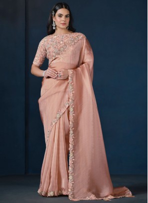 Peach Color Contemporary Saree