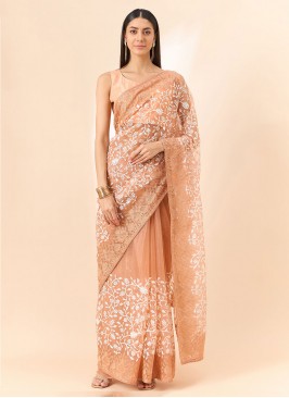 Peach Embroidered Classic Saree