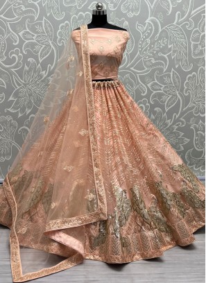 Peach Engagement Trendy Lehenga Choli