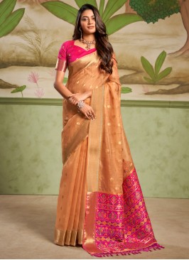 Peach Festival Cotton Silk Contemporary Saree