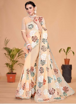 Peach Georgette Contemporary Saree