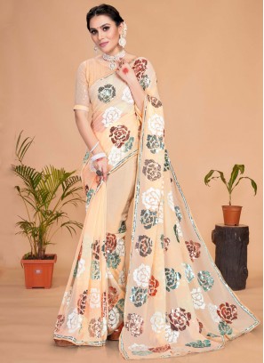 Peach Georgette Contemporary Saree