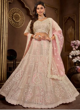 Peach Net Embroidered Readymade Lehenga Choli