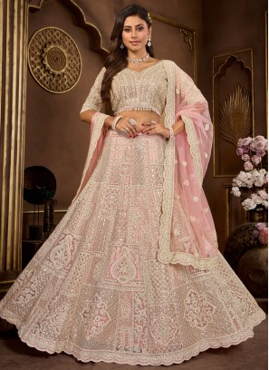 Peach Net Embroidered Readymade Lehenga Choli