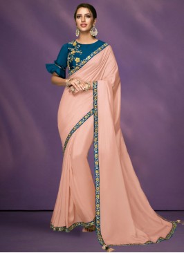 Peach Satin Silk Classic Saree