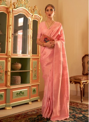 Peach Weaving Designer Traditional Saree