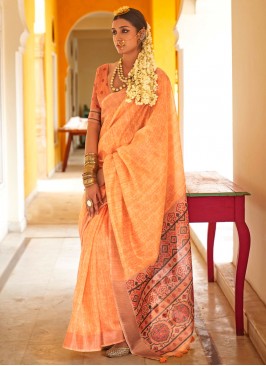 Peach Woven Classic Saree