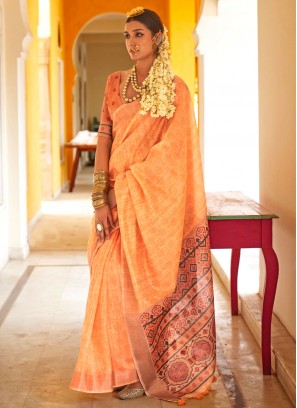 Peach Woven Classic Saree