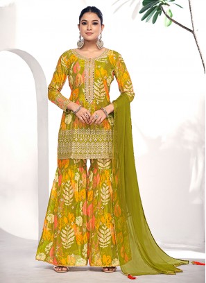 Peppy Embroidered Green Chinon Salwar Kameez