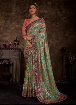 Peppy Imported Sequins Sea Green Trendy Saree