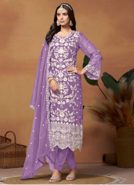 Peppy Organza Embroidered Purple Pant Style Suit