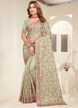 Peppy Resham Sea Green Trendy Saree