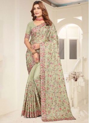 Peppy Resham Sea Green Trendy Saree