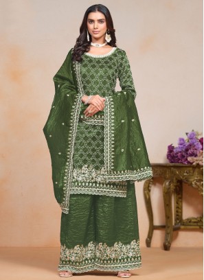 Perfervid Embroidered Crush Green Palazzo Salwar Kameez