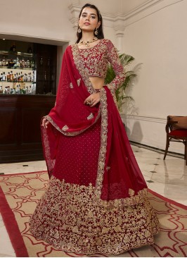 Perfervid Georgette Sequins Red A Line Lehenga Cho
