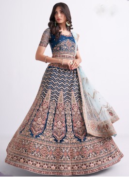 Persian blue Color Patch  & sequins Embroidered Le