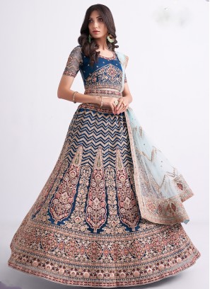 Persian blue Color Patch  & sequins Embroidered Lehenga Choli