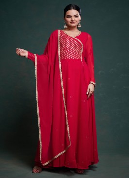 Phenomenal Georgette Red Printed Trendy Gown